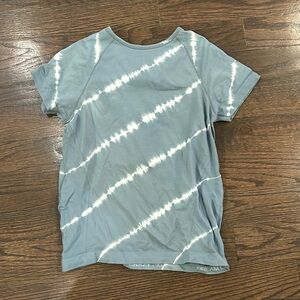 Teal ish blue with white stripes kids Athleta workout top size 12